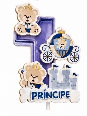 Purple Number 1 Prince Birthday Cake Topper - Blue & Purple Teddy Prince